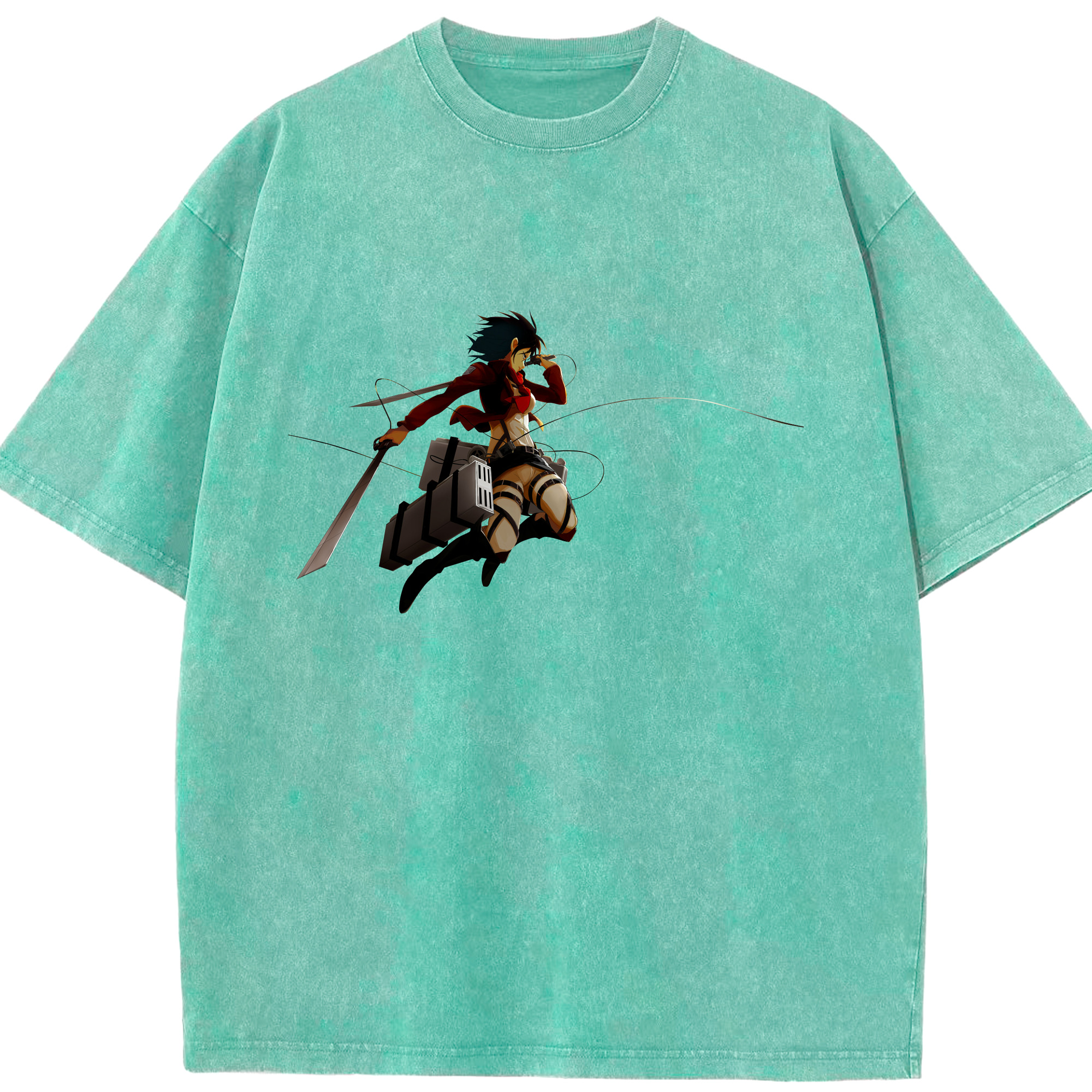 （画像用） 進撃の巨人 ミカサ·アッカーマン Attack on Titan Mikasa Ackerman 綿100% ヴィンテージ風 半袖Tシャツ（フロントプリント）
